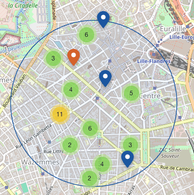 Capture d’écran de la carte des ventes autour d’une adresse